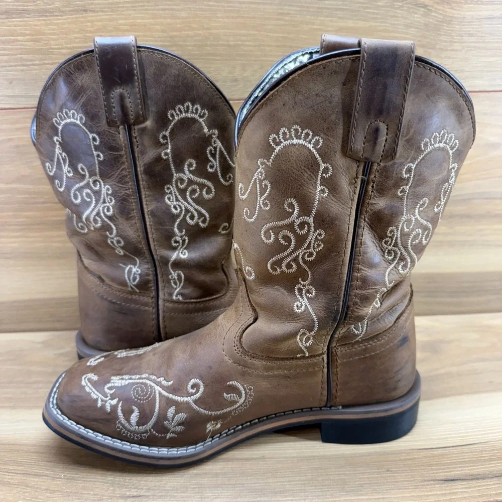 Smoky Mountain Boots Girls 2.5 Embroidered Floral Square Toe Rodeo Ranch